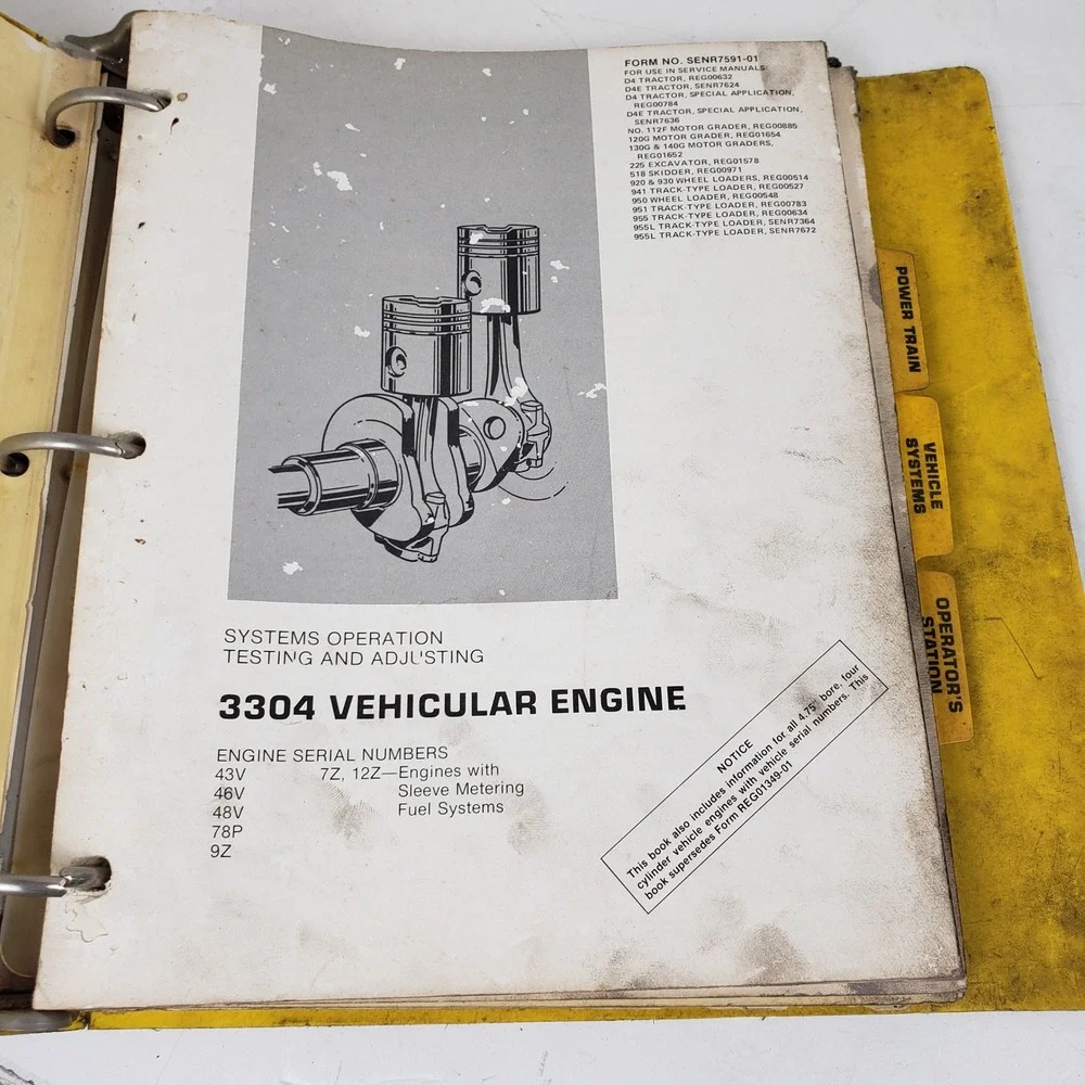 Caterpillar D4E Tractor Service Manual 3304 Engine Operation Maintenance Binder